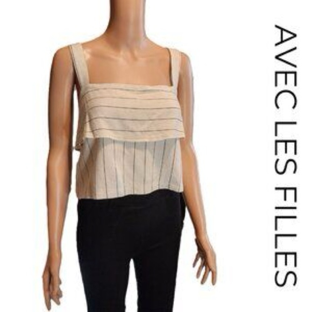 Avec Les Filles Cream Pleated Smocked Tank Top
